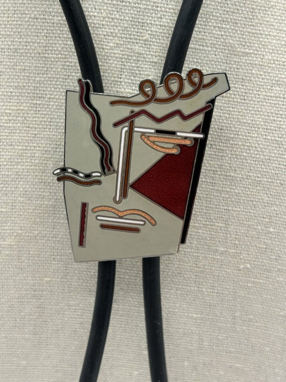 Vintage ACME Studio "Icon" Cloisonné Enamel Bolo Tie by Neon Artist LILI LAKICH